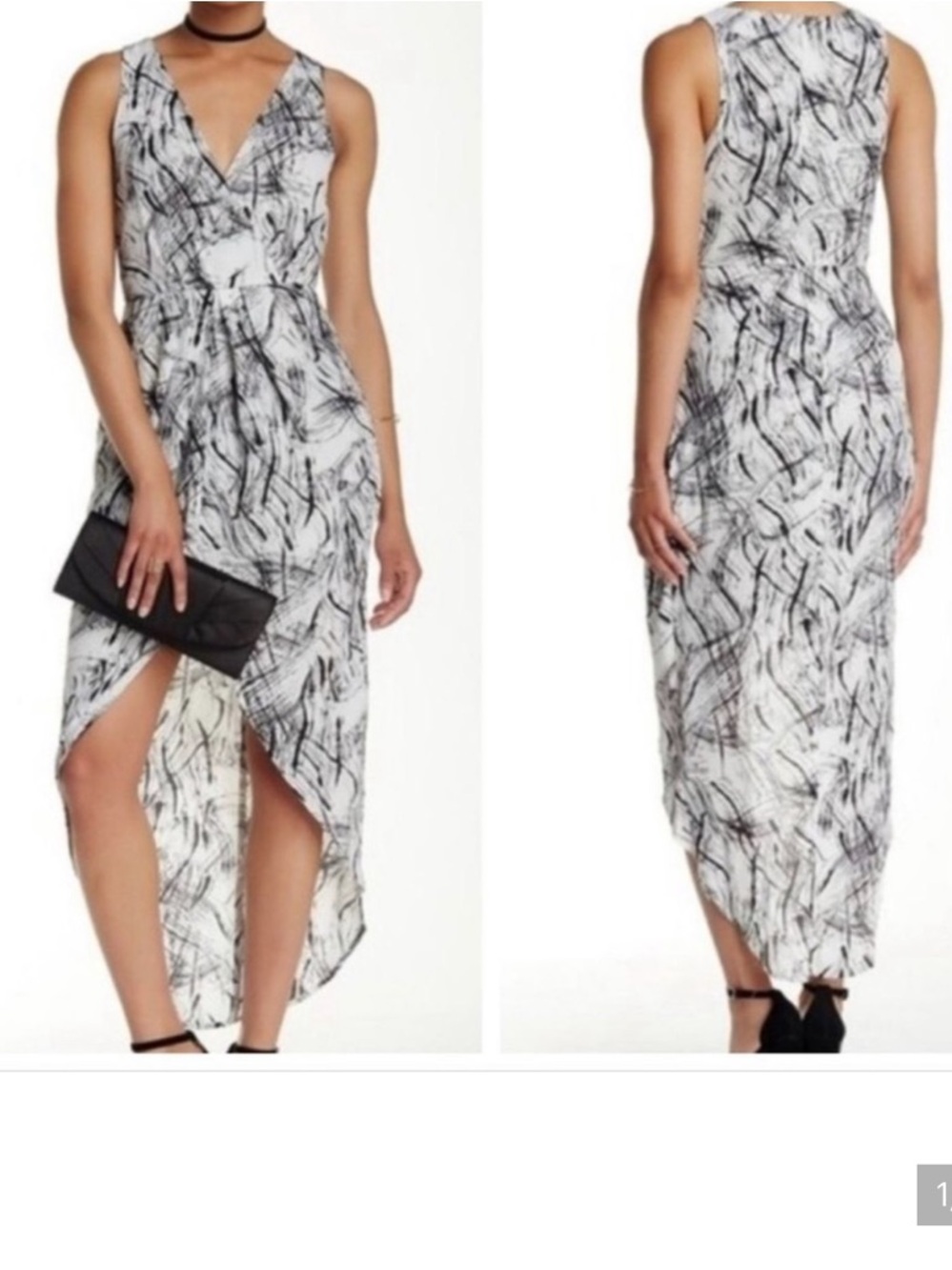 Astr the Label Black & White Sleeveless Abstract High-Low Maxi Dress | Medium